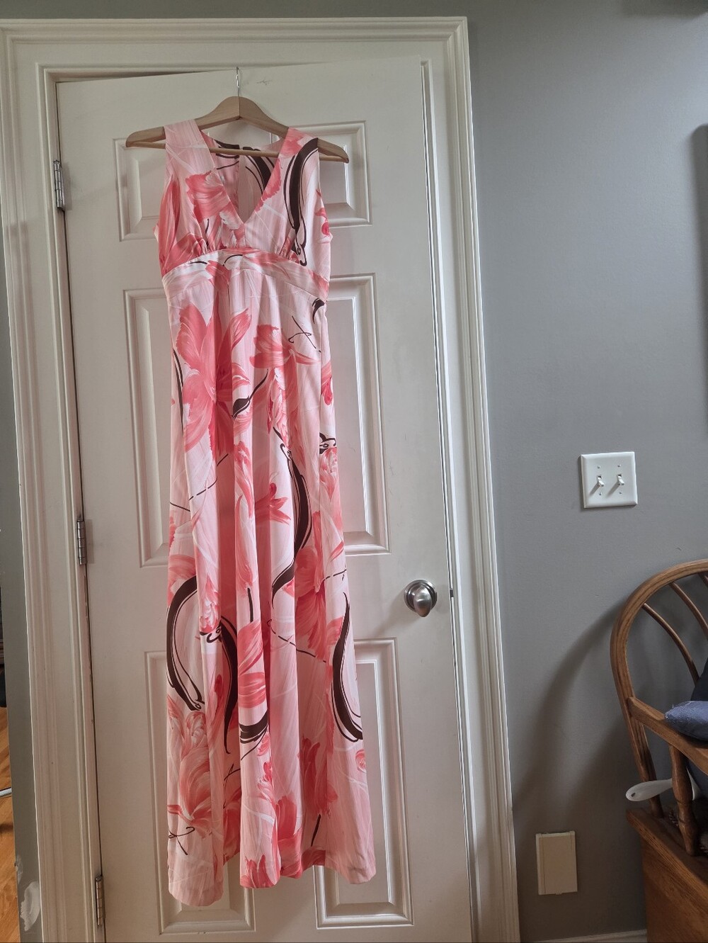 Nani Hawaiian V-Neck Dress Pink Floral Maxi Vintage Dress